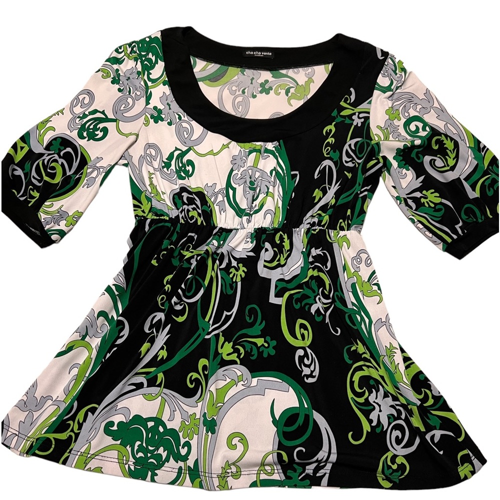 Like NEW ladies Dress top MEDIUM CHA CHA VENTE GREEN WHITE BLACK *MUST SEE*